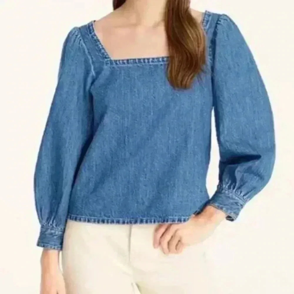 JCrew square neck chambray top